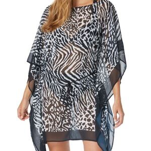 Coco Reef Womens Printed Contours Tie Waist Cover Up Swimsuit Black Size S/M